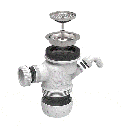 סיפון משולב “2 לכיור אמריקאי+ונטיל סטנדרט