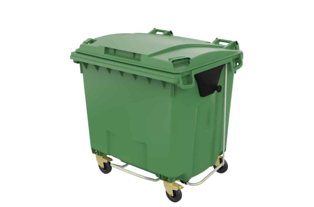עגלת אשפה לפסולת יבשה (ירוק) 1100 ליטר + רגלית