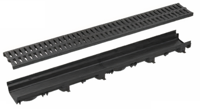 תעלת ניקוז נמוכה 60 מ”מ עם מסגרת פלסטיק וכיסוי פלסטיק