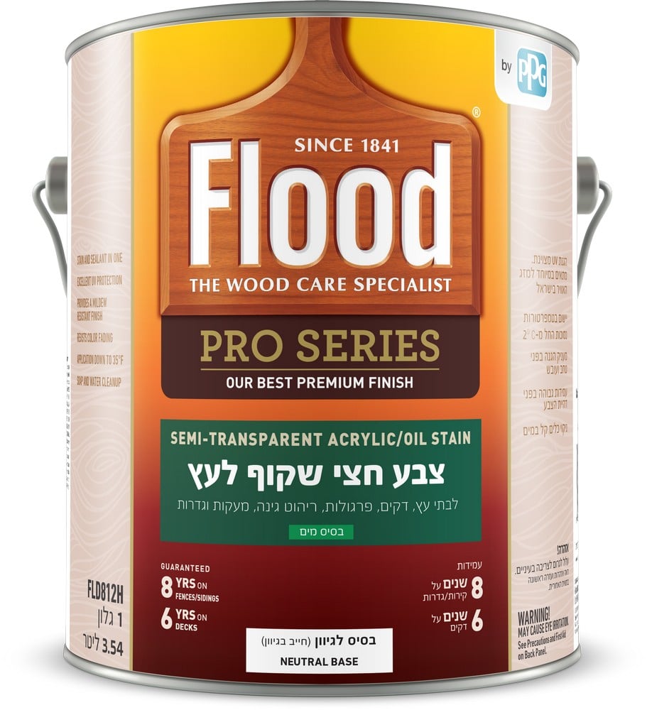 צבע חצי שקוף לעץ על בסיס מים בשכבה אחת בלבד גוונים לבחירה FLOOD