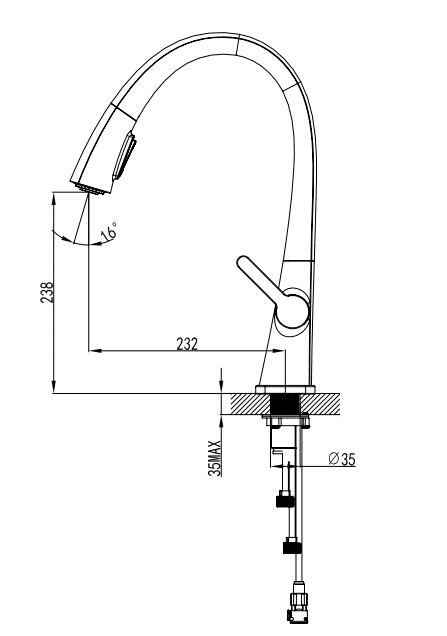 ברז מטבח מדגל 51828 דו מצבי נשלף שחור