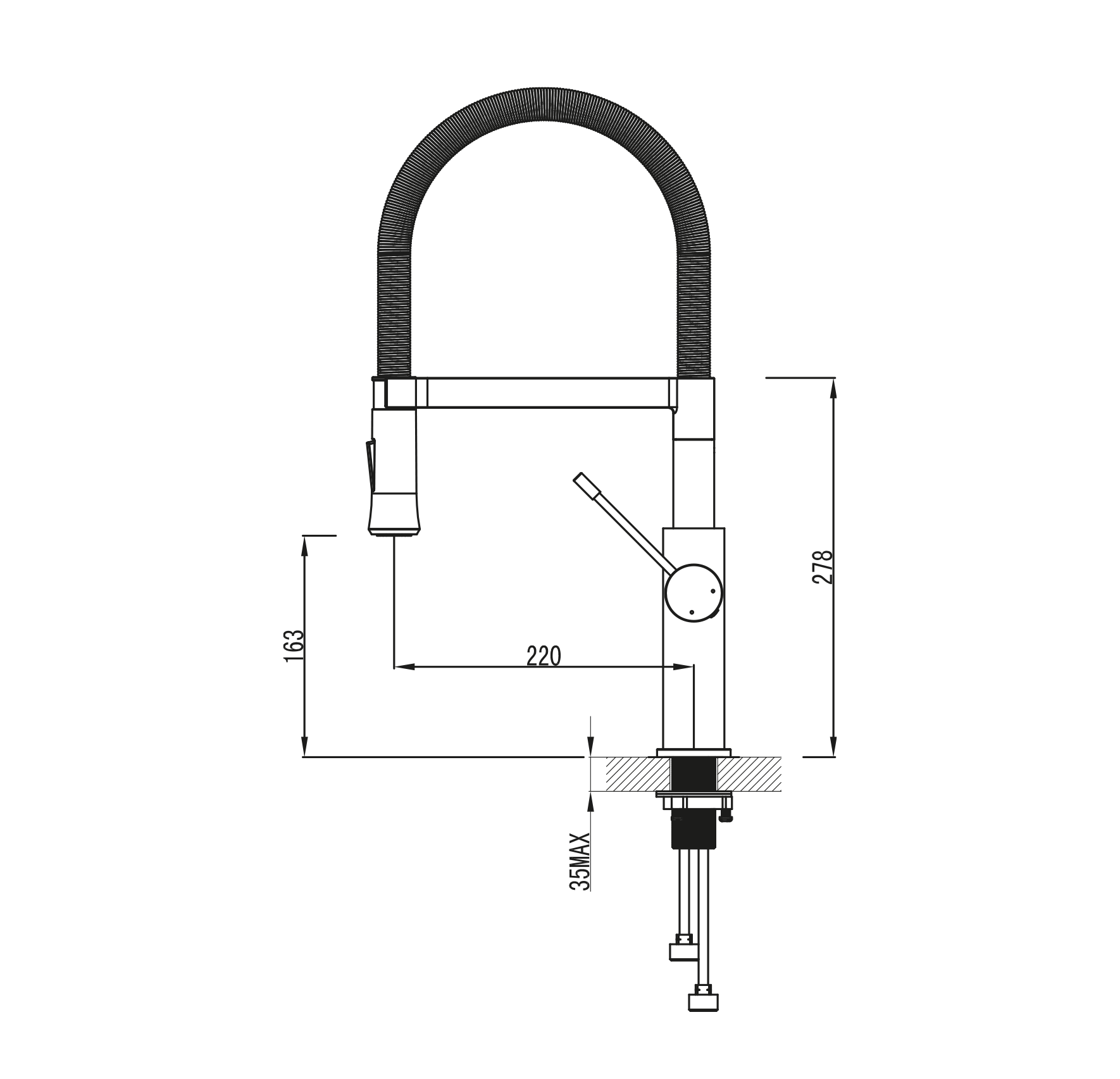 ברז מטבח שגיב צינור גמיש P3 ניקל