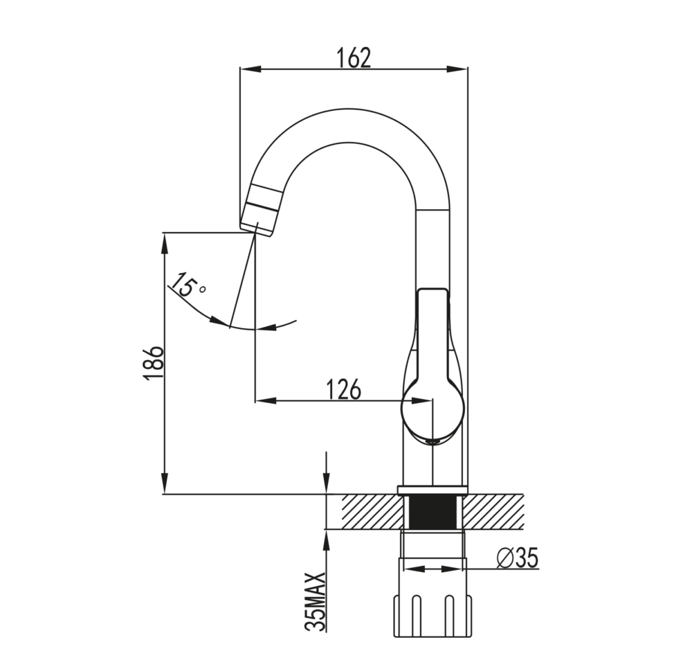ברז שגיב ברבור כרום קצר מעוצב