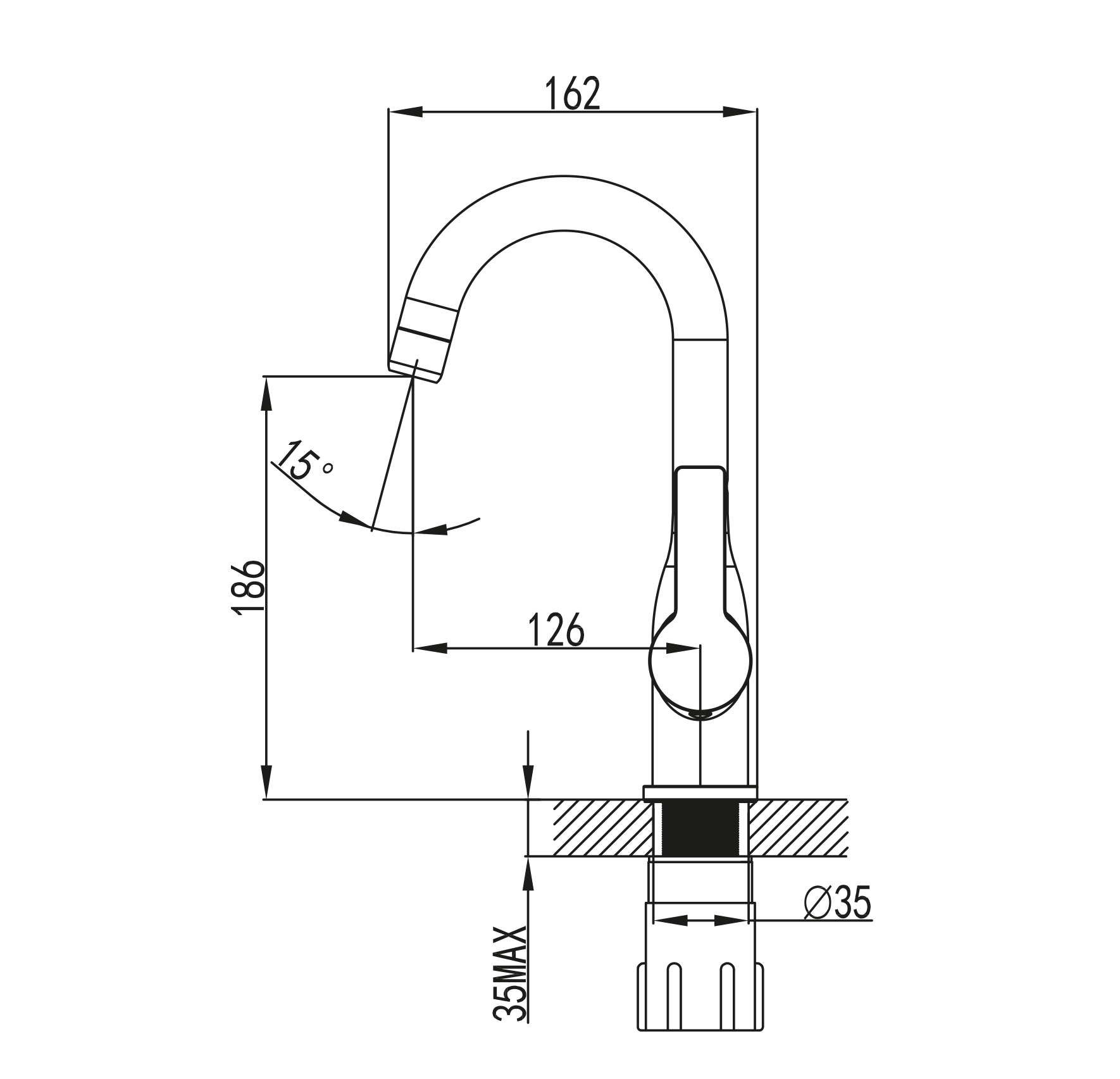 ברז שגיב ברבור כרום קצר מעוצב
