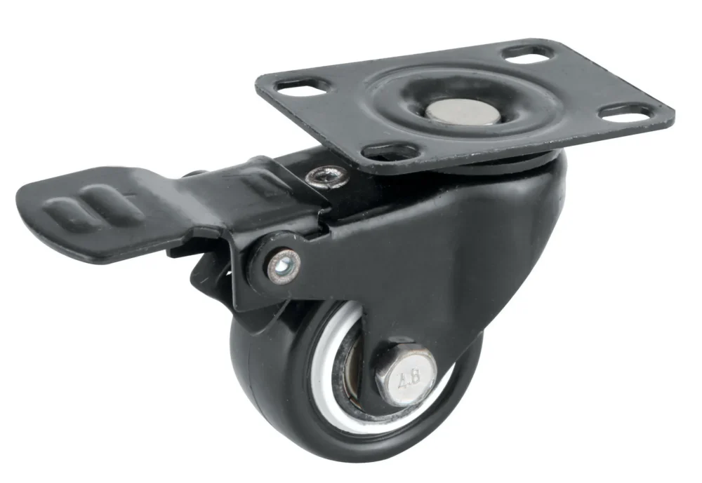 גלגל PU שחור לבן פלטה + מעצור בקטרים לבחירה