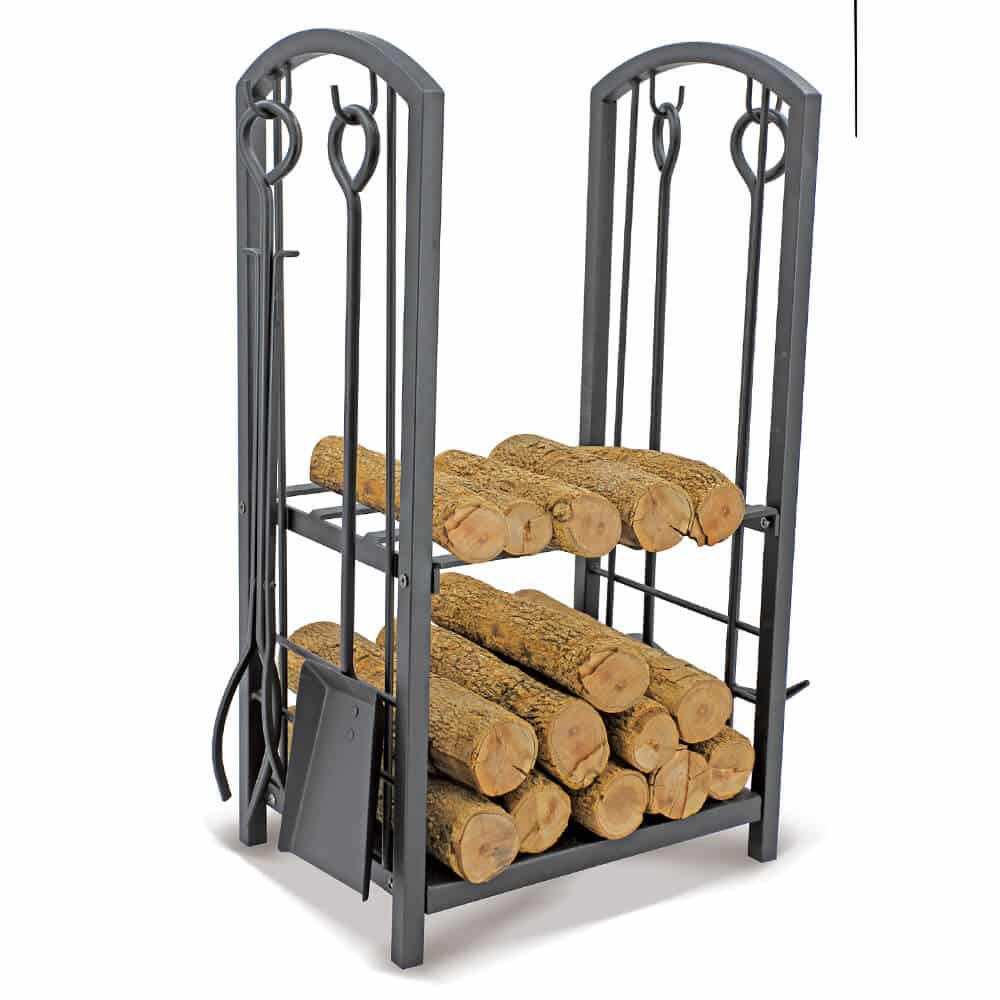 מעמד דקורטיבי לעצי הסקה וסט כלים לקמין