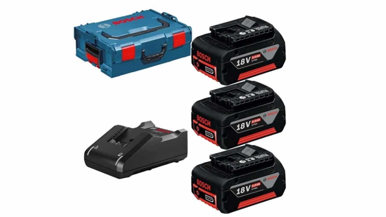 סט 3 סוללות BOSCH 18V 5AH ומטען GAL 18-40 במזוודת LBOXX