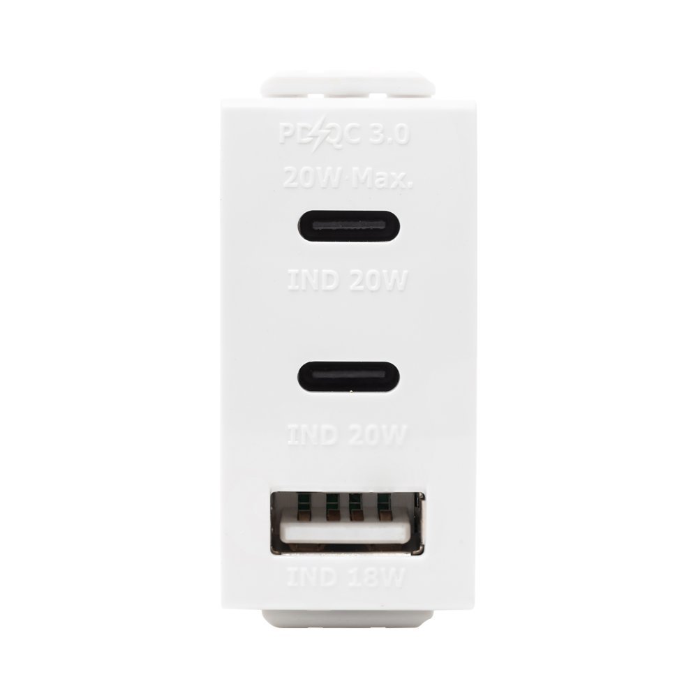 מטען USB אוניברסלי סופר מהיר 3 יציאות USB 2C + A PD 20W לבן | NISKO