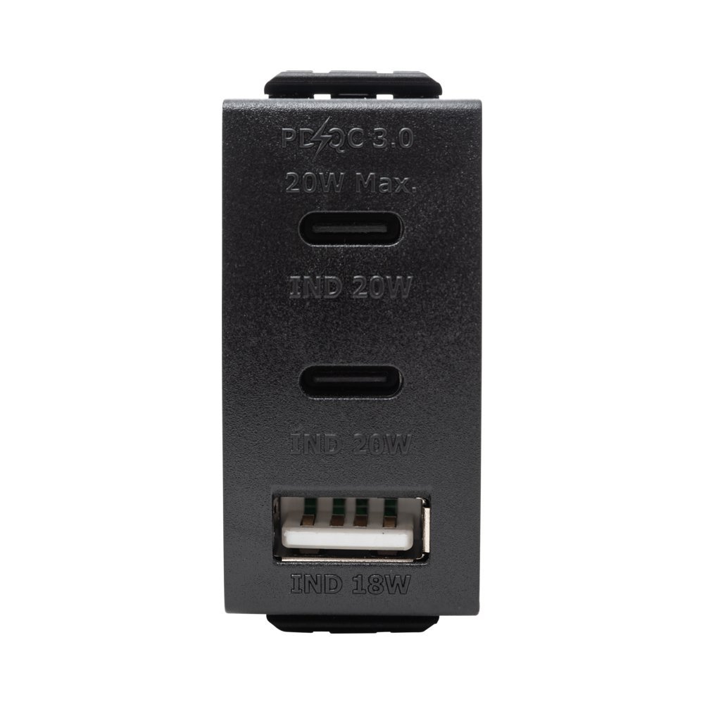 מטען USB אוניברסלי סופר מהיר 3 יציאות USB 2C + A PD 20W שחור | NISKO
