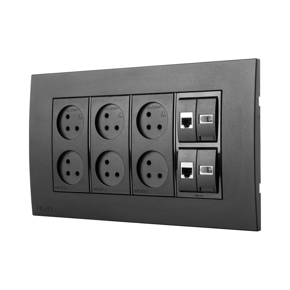 ניסקו אופיס ת.ה.ט שחור מט 8 מודול, 6 שקעים ומתאם סוויץ’ | NISKO