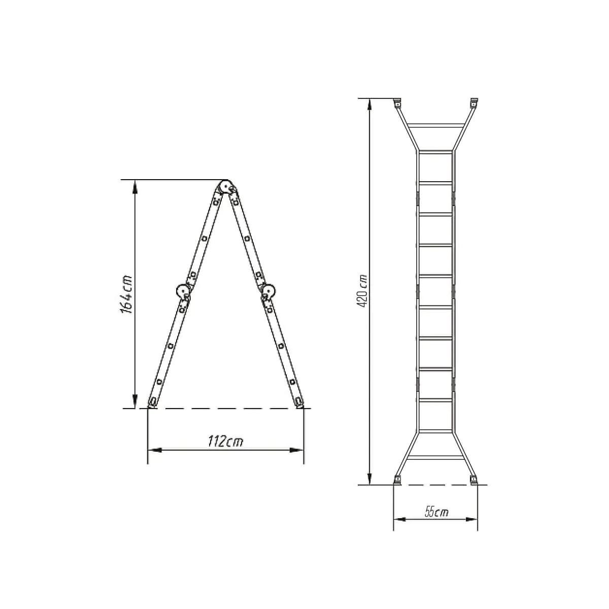 סולם אלומניום פרקים טלסקופי 4X4 עד 4.20 מטר | GPT – תמונה 2