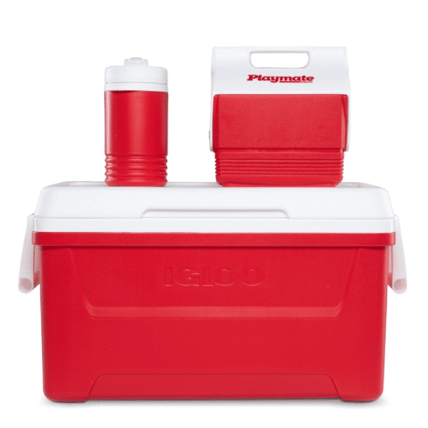 סט קומבו צידניות IGLOO – 3 יחידות: 45 ליטר, 3 ליטר, ובקבוק 1 ליטר